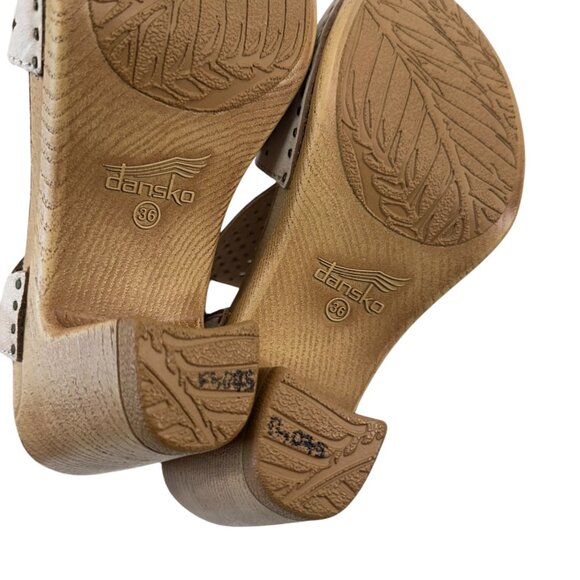 Dansko Teagan Womens Size 36 Perforated Leather Slingback Heeled Sandals Beige - Picture 10 of 15
